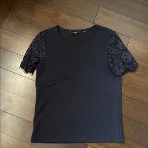 Vero Moda Navy Short Sleeve Tee with Lace Sleeves